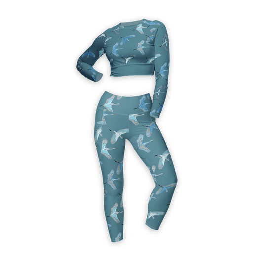 12 Days of Christmas! - Day 8: Swooping Crane Athletic Crop Top and High Waist Leggings Set
