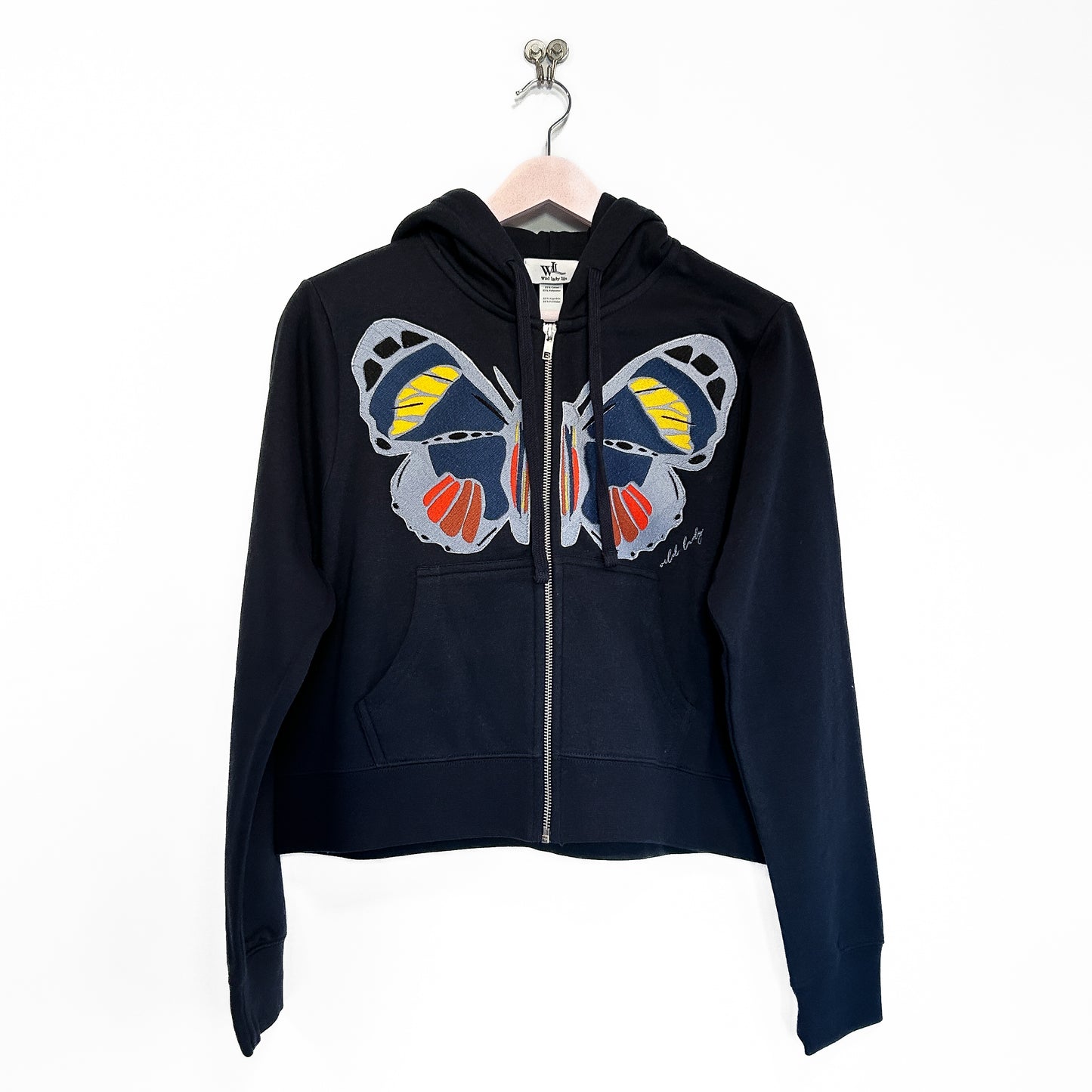 Navy Zip Hoodie – “Big Butterfly Energy”
