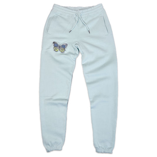 Wild Lady Butterfly Embroidered Sweatpant in Seafoam