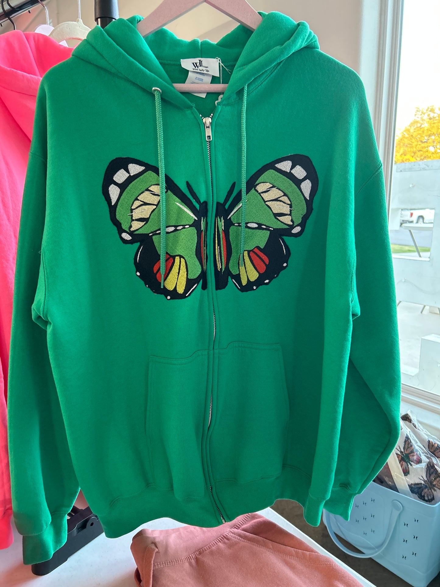 Green Zip Hoodie – “Big Butterfly Energy”