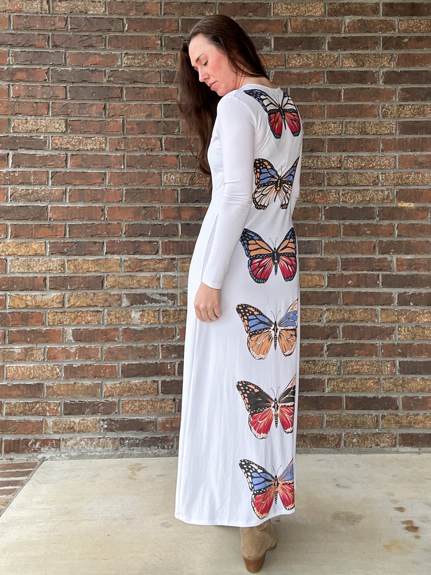 Long Sleeve Silky Jersey Maxi Dress in Butterfly
