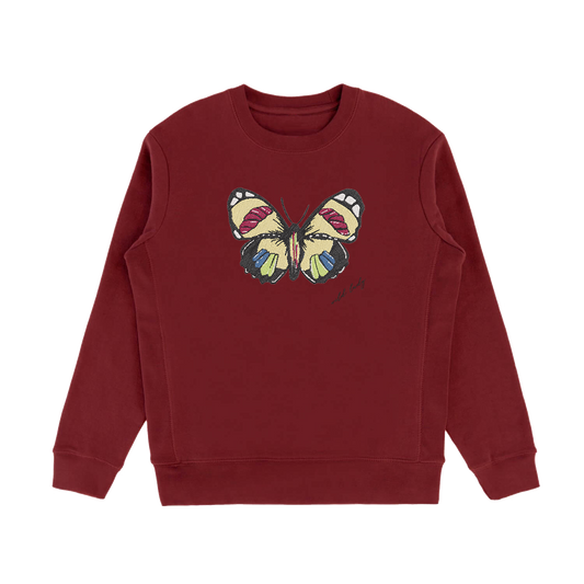 Wild Lady Embroidered Butterfly Sweatshirt in Oxblood