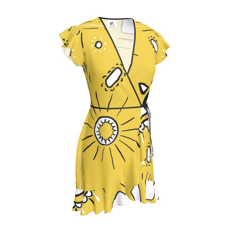 Flounce Mini Wrap Dress in Paradise Yellow