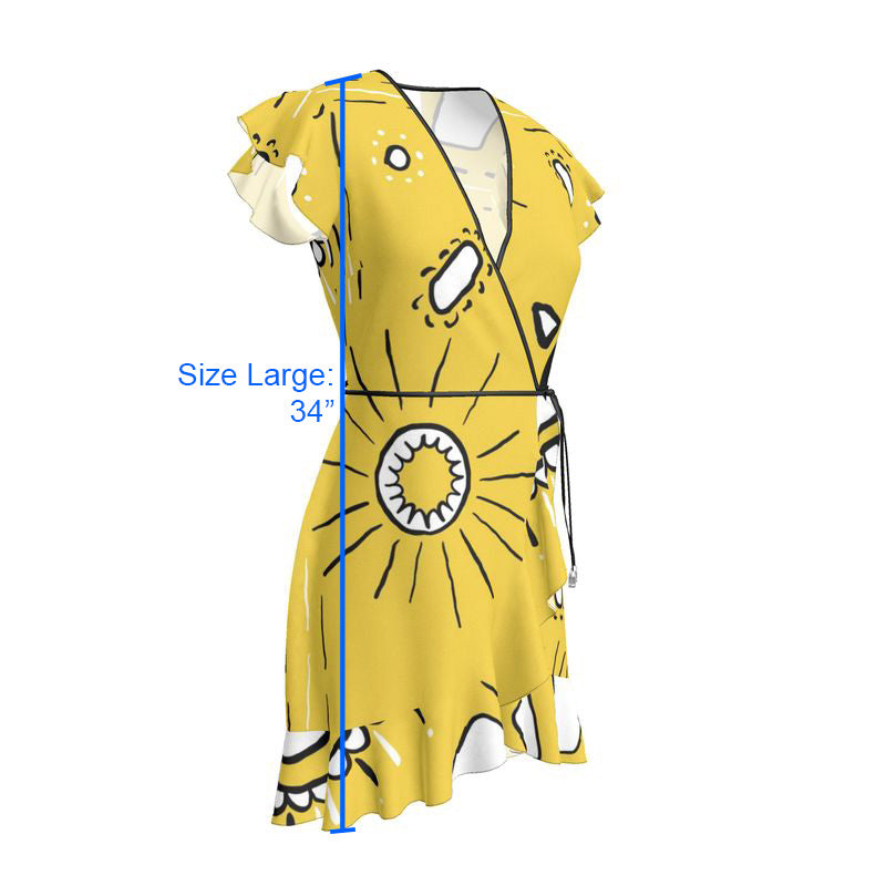 Flounce Mini Wrap Dress in Paradise Yellow