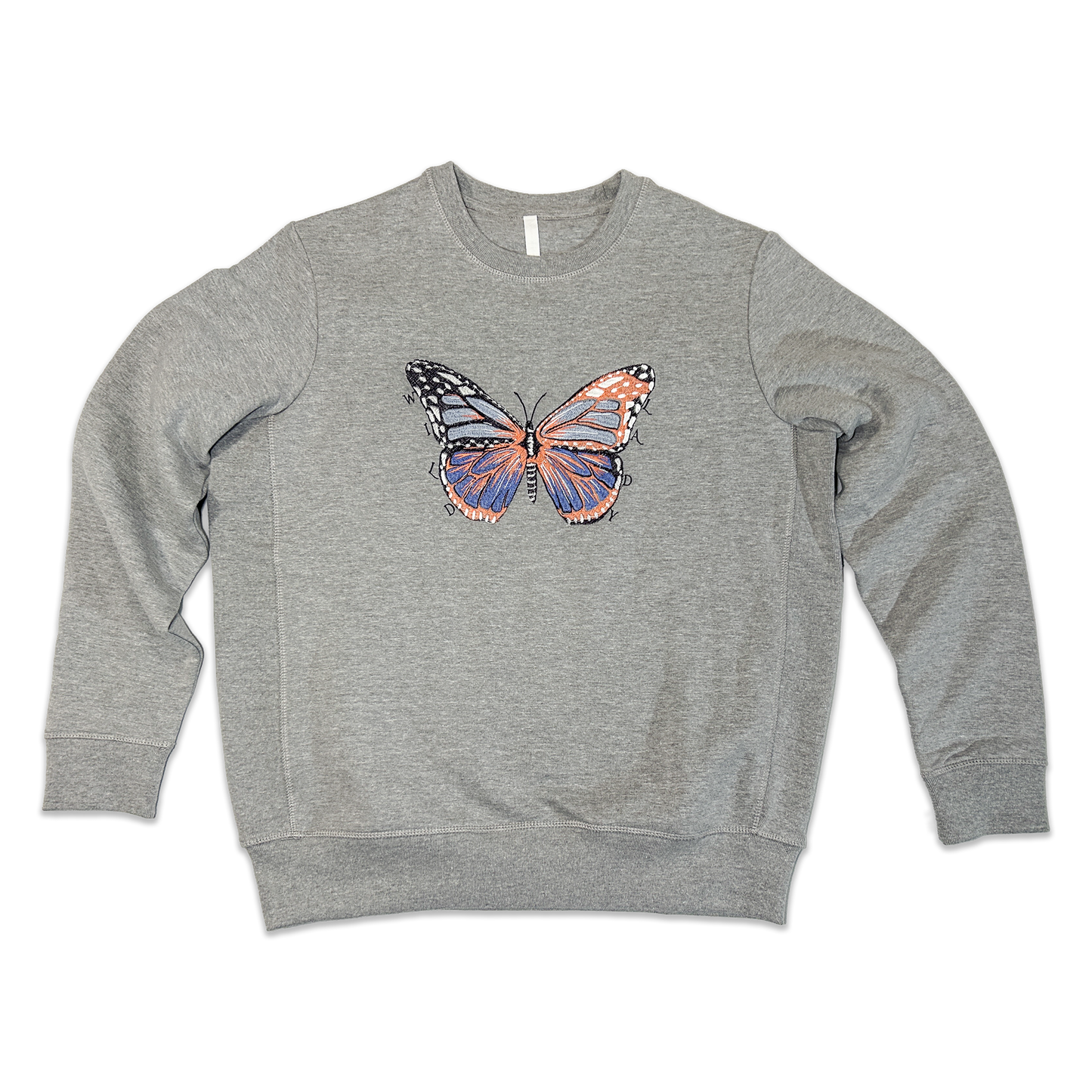 Wild Lady Embroidered Butterfly Sweatshirt in Heather Gray