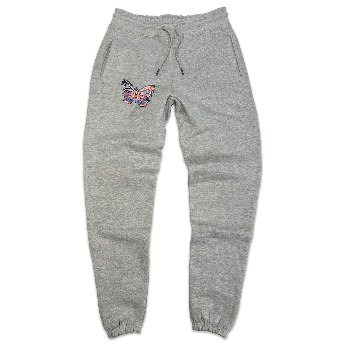 Wild Lady Embroidered Butterfly Sweatpant in Heather Gray