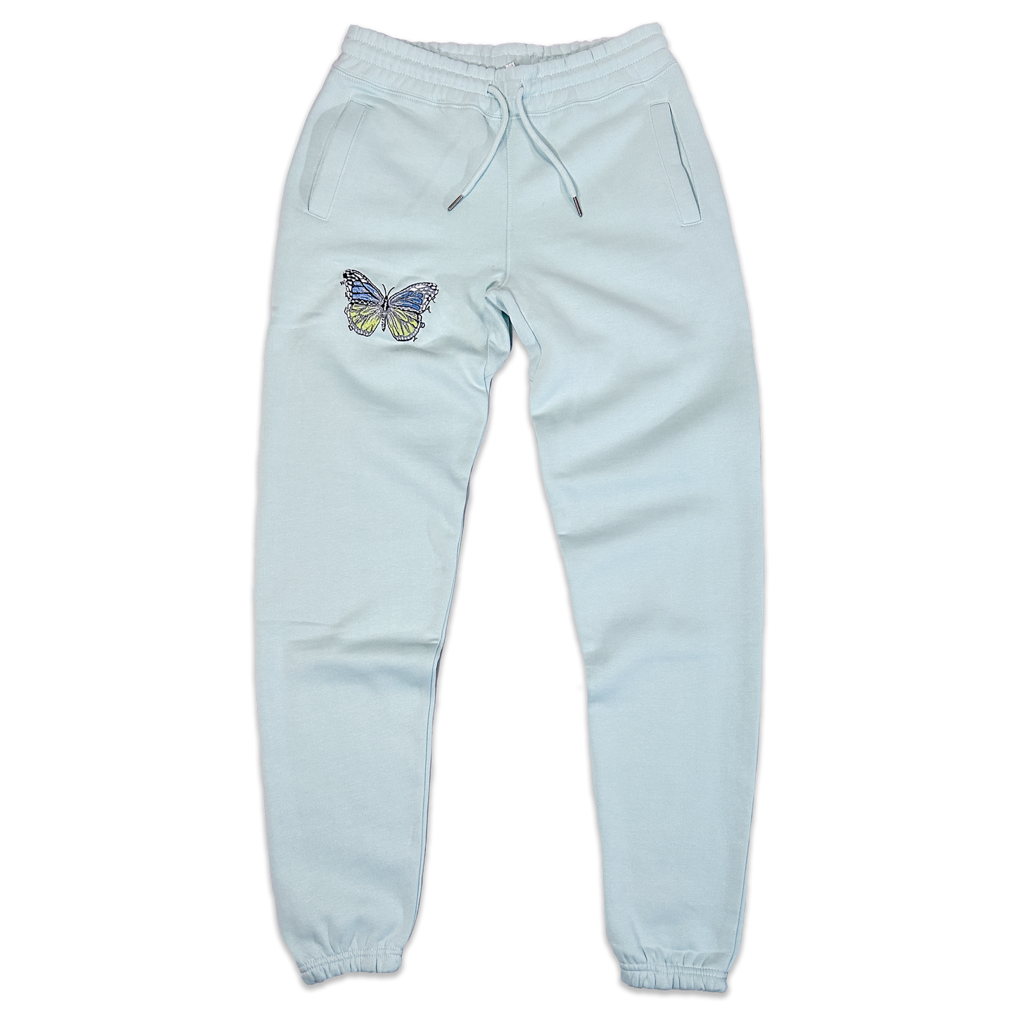 Wild Lady Butterfly Embroidered Sweatpant in Seafoam