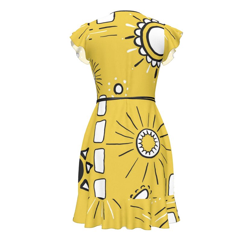 Flounce Mini Wrap Dress in Paradise Yellow