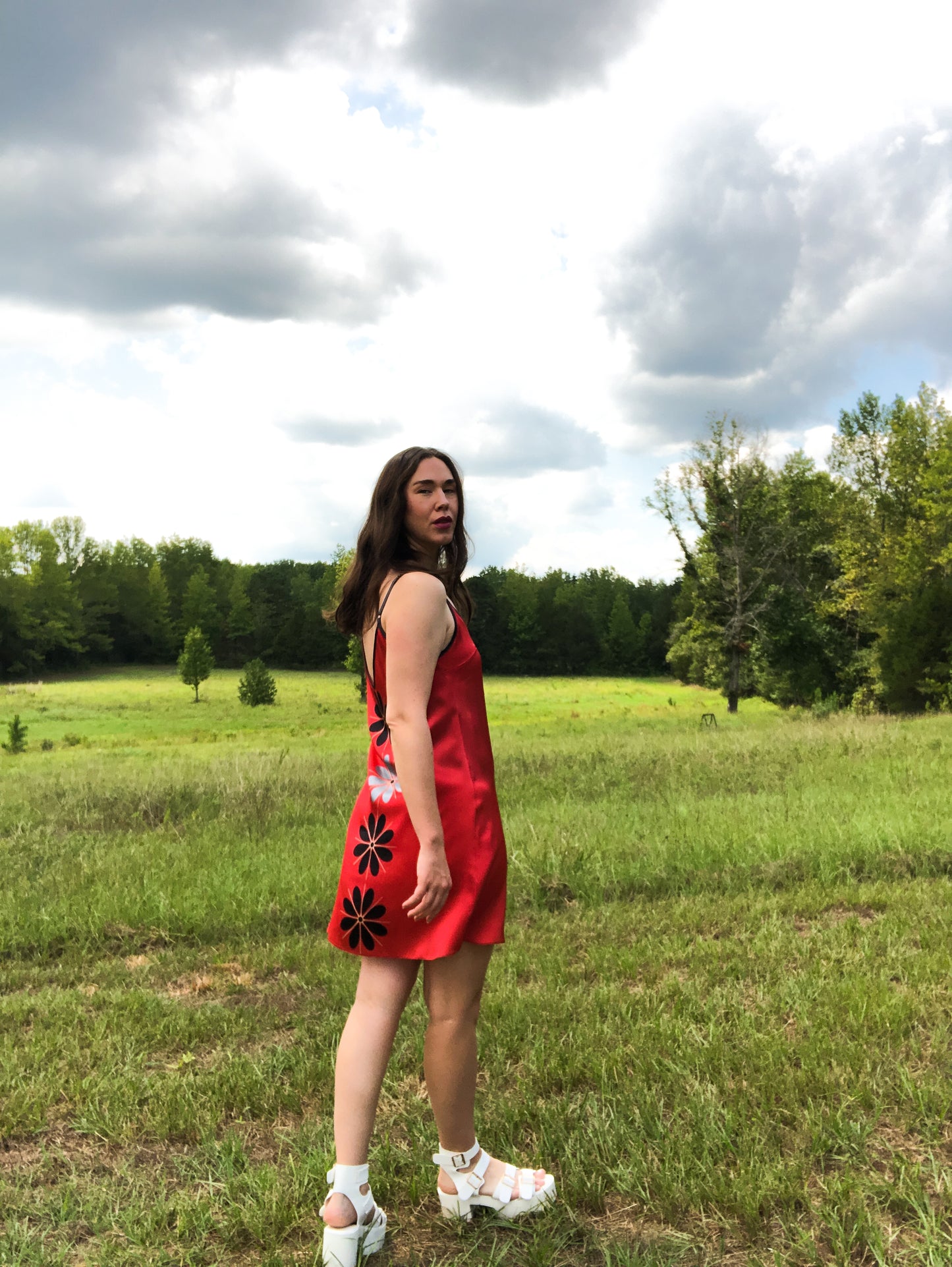 Satin Slip Dress in Summer Red