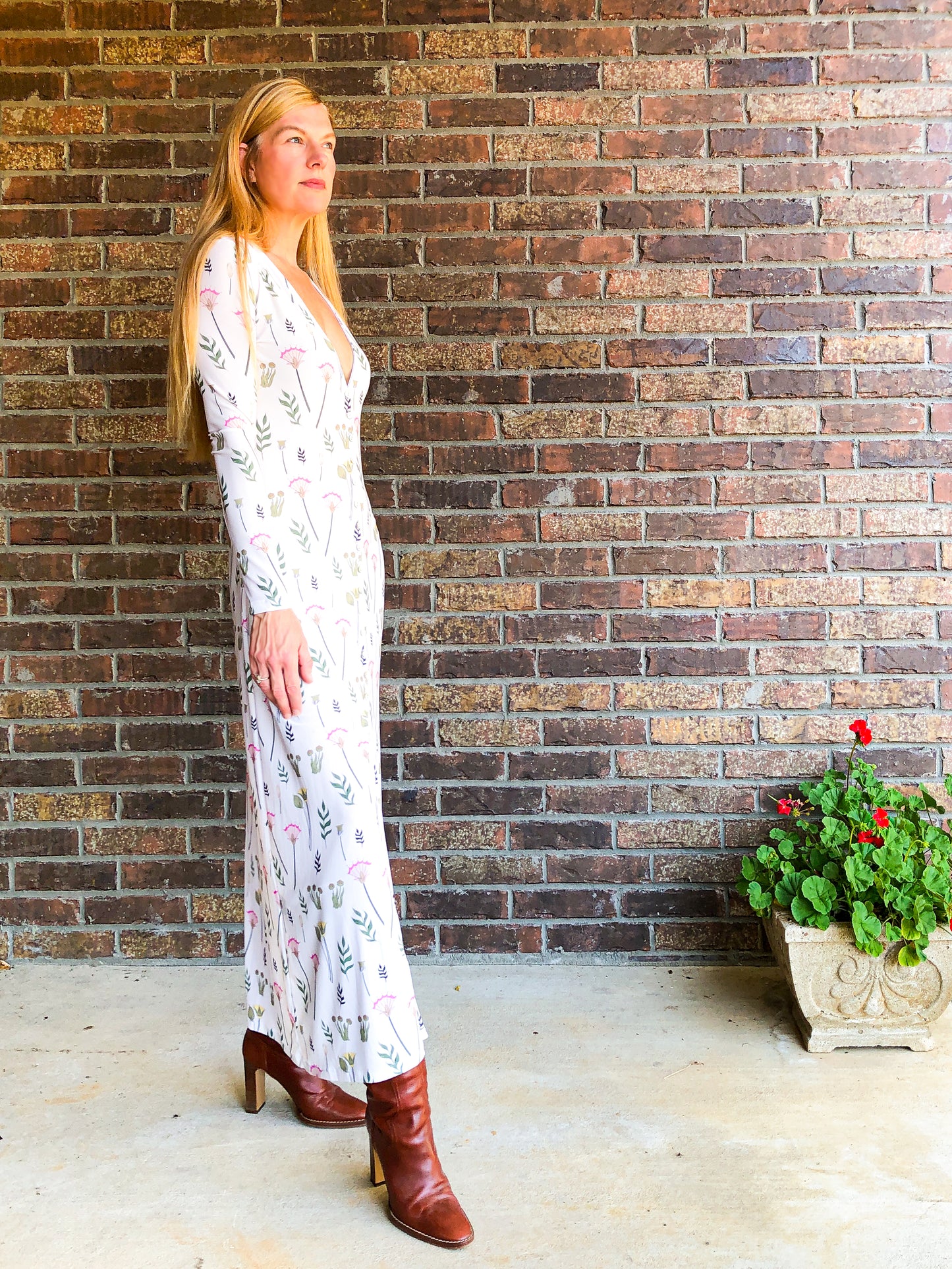 Long Sleeve Silky Jersey Maxi Dress in Folklore Print