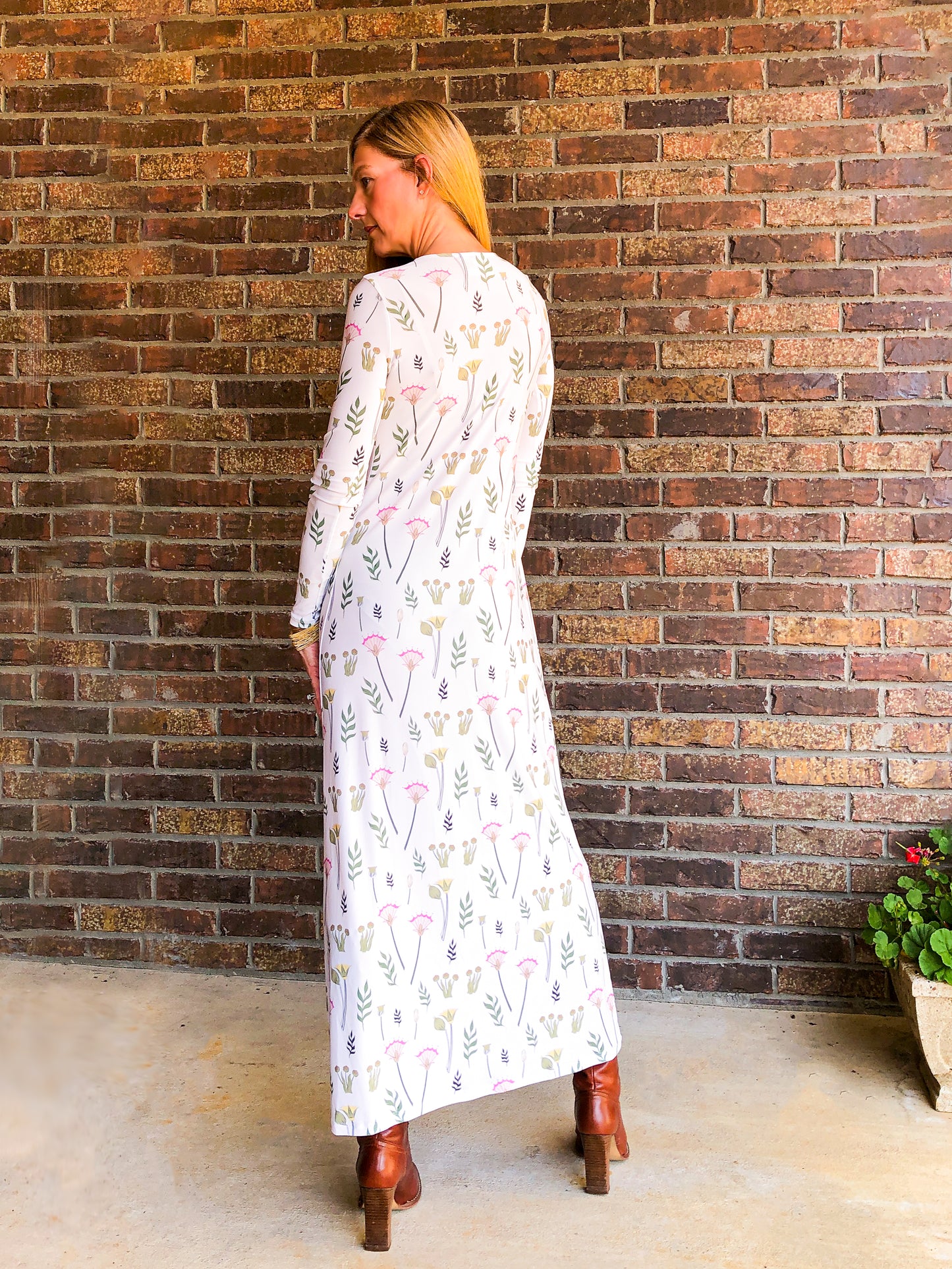 Long Sleeve Silky Jersey Maxi Dress in Folklore Print