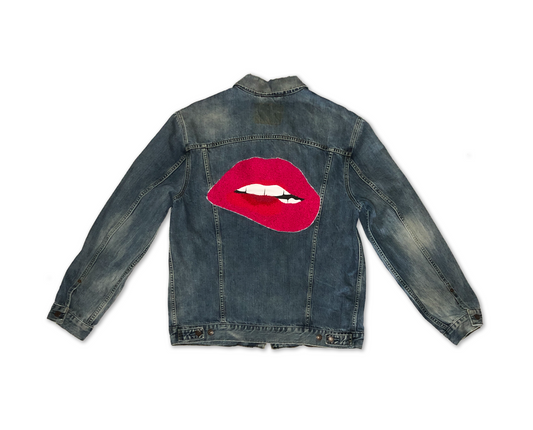 Bold Lips Vintage Hand Embroidered Levis Jacket XL