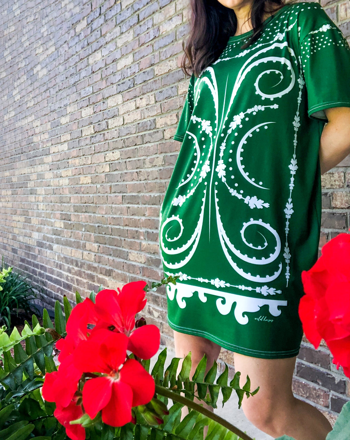 Everyday Tee Shirt Dress in Green Paisley